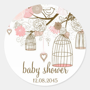 Rond Sticker Baby shower rose Whimsical Birdcages