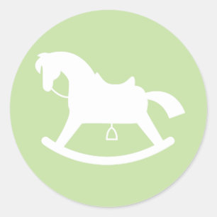 Rond Sticker Baby shower Silhouette Cheval Rocailleur V
