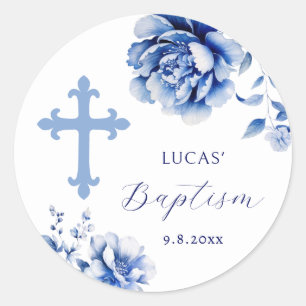 Rond Sticker Baptême Croix Bleue