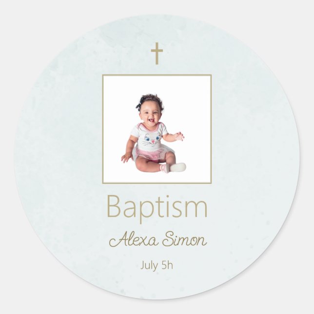 Rond Sticker Baptême élégant pour bébé (Devant)