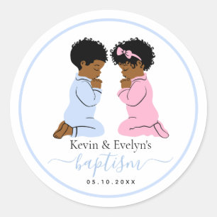 Rond Sticker Baptême Twin - Prière Garçon & Fille