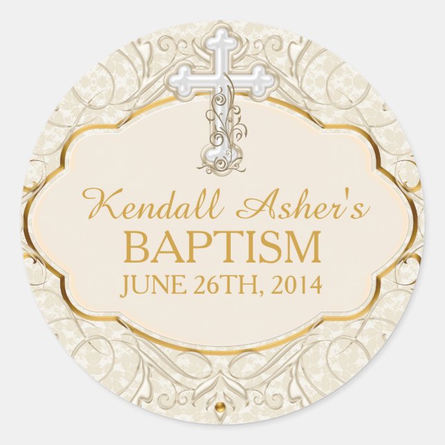Rond Sticker baptisant Gold & Silver Cross Baptism (Devant)