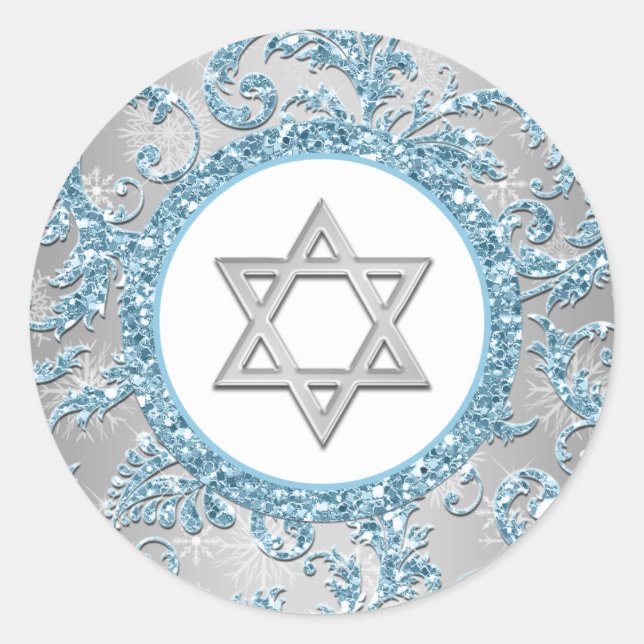 Rond Sticker Bat mitzvah Damask Winter Wonderland 9 (Devant)