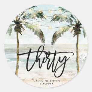 Rond sticker beach tropical palms 30e anniversaire