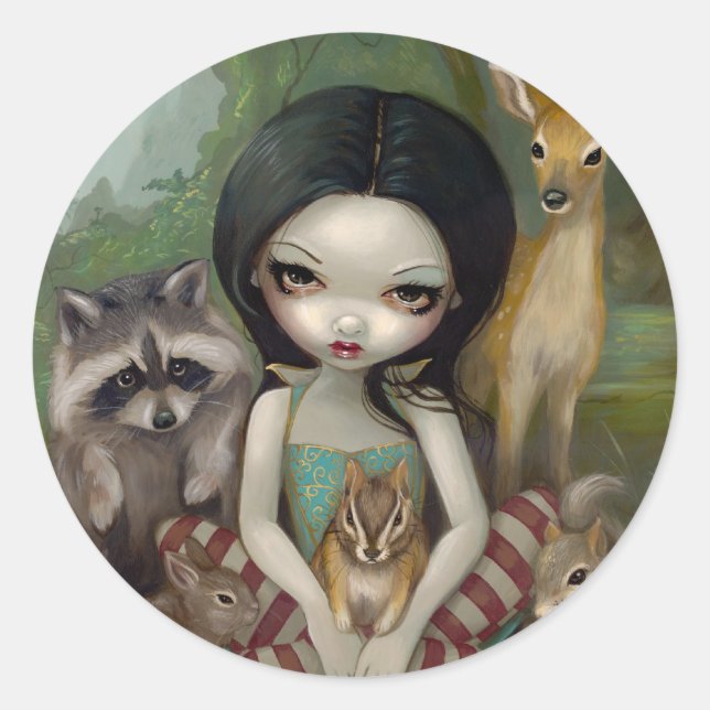 Rond Sticker "Blanche Neige et ses amis animaux" (Devant)