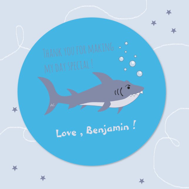 Rond Sticker bleu Faveur de l'océan requin (Créateur téléchargé)