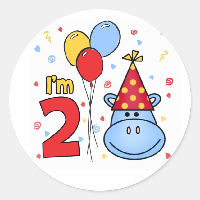 Rond Sticker bleu Hippo Face 2e Anniversaire Classic ro (Devant)