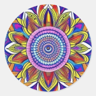 Rond Sticker bleu Mandala Classic Round