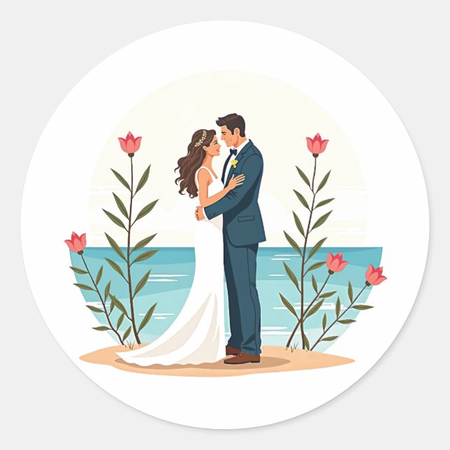 Rond Sticker Bliss Mariage Plage (Devant)