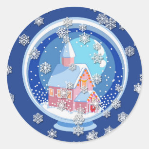 Rond Sticker Blue Snowglobe
