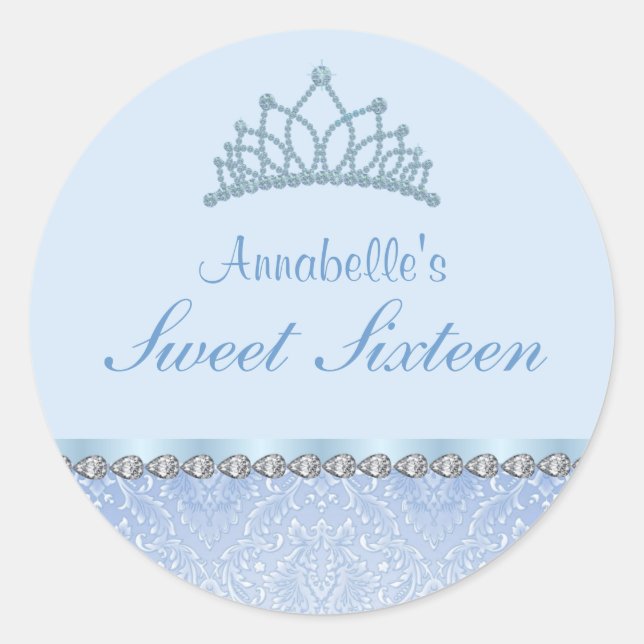 Rond Sticker Blue Tiara & Damask Sweet16 (Devant)