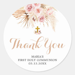 Rond Sticker Boho Pampas premier Merci de communion sai