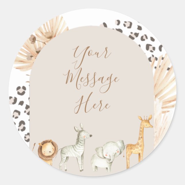 Rond Sticker Boho Safari Animaux aquarelle (Devant)