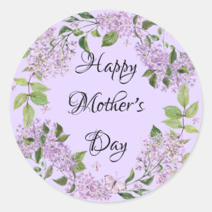 Rond Sticker "Bonne Fête des Mères" Lilac Fleurs
