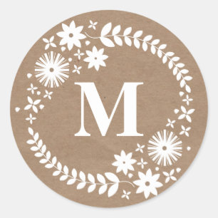 Rond Sticker Brown de monogramme de couronne blanche