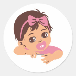 Rond Sticker Brown Haired Baby Girl avec Pacificateur