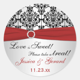Rond Sticker Buffet Rouge, Gris et Noir Damas