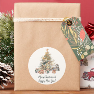 Rond Sticker cadeau Arbre de Noël Aquarelle