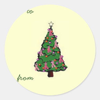 Rond Sticker cadeau de l'arbre de ruban rose