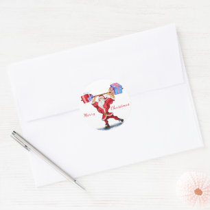 Rond Sticker cadeau de Noël Bodybuilder Père Noël Fun