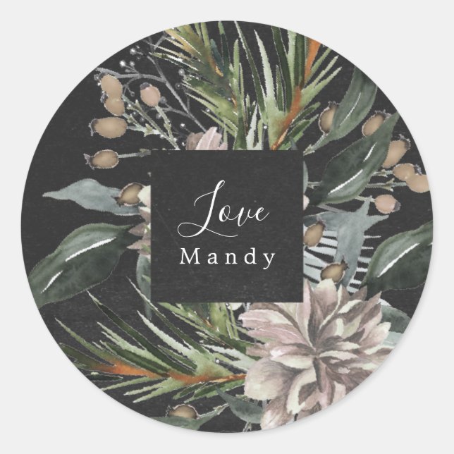 Rond Sticker cadeau de Noël Floral Chalkboard (Devant)