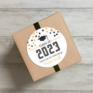 Rond Sticker cadeau moderne Jaune Graduation