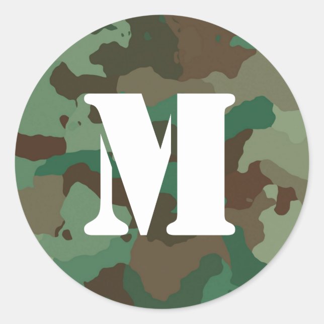 Rond Sticker Camo Vert avec Monogramme Blanc Gras (Devant)