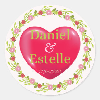 Rond Sticker cardiaque Mariage personnalisé avec Floral