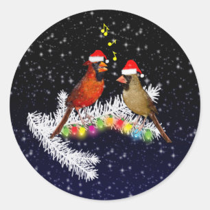 Rond Sticker Cardinal Christmas