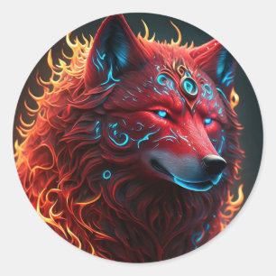 Rond Sticker Carré Loup rouge celtique