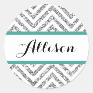 Rond Sticker Cercle Parties scintillant Chevron Nom Éti