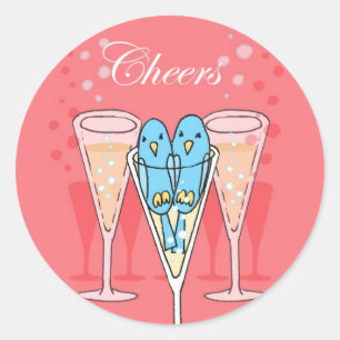 Rond Sticker Champagne Birds