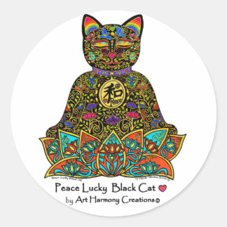 Rond Sticker Chat Noir Lucky Peace