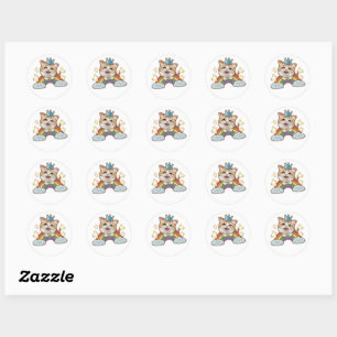 Rond Sticker chat souriant avec Arrière - plan amusant