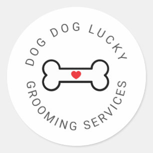 Rond Sticker chien os avec coeur