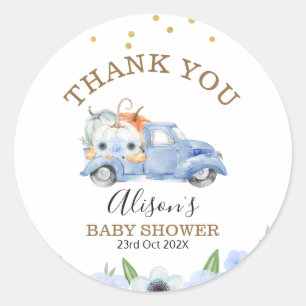 Rond Sticker Citrouille Automne Blue Floral Truck Baby 