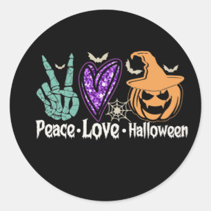 Rond Sticker Citrouille de Peace Love Halloween