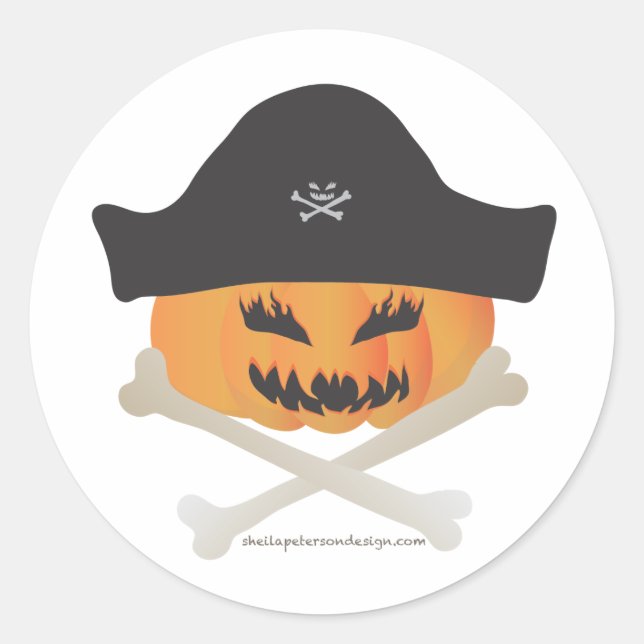 Rond Sticker Citrouille Halloween Pirate (Devant)