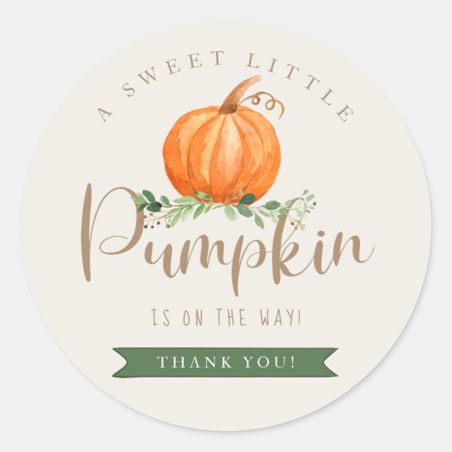 Rond Sticker Citrouille Merci de Baby shower Automne (Devant)
