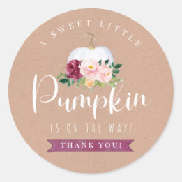 Rond Sticker Citrouille Merci de Baby shower Automne
