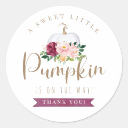 Rond Sticker Citrouille Merci de Baby shower Automne