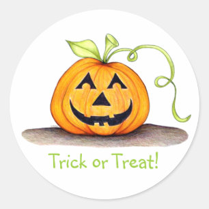 Rond Sticker Citrouille "Trick or Treat"