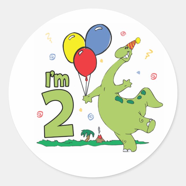 Rond Sticker Classic 2 Anniversaire Dino (Devant)