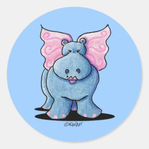 Rond Sticker Classic Round Hippo à ailes