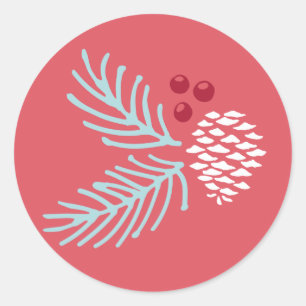 Rond Sticker Classic Round Holiday Pine Rouge et Berry