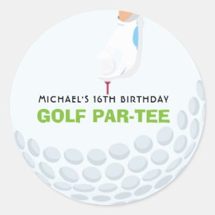 Rond Sticker classique à thème d'anniversaire de golf