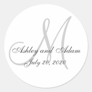 Rond Sticker classique de mariage Monogramme Favor