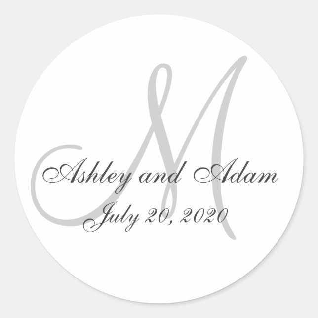 Rond Sticker classique de mariage Monogramme Favor (Devant)