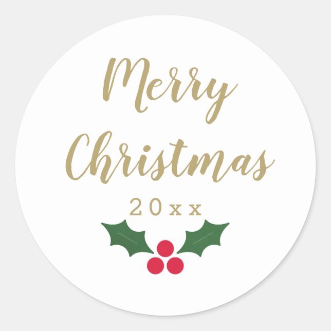 Rond Sticker classique de Noël Holly Joyeux (Devant)