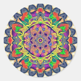 Rond Sticker classique Mandala Rouge et Vert